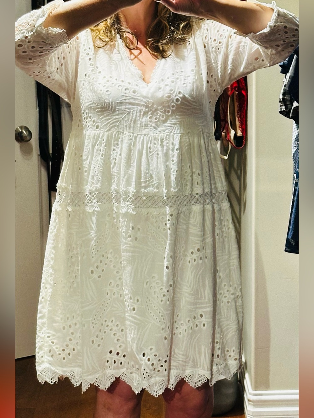 Sz XL🇨🇦⭐️NWT Papillon Blanc White Lined Eyelet Dress/Swimsuit Coverup. PTP 21”